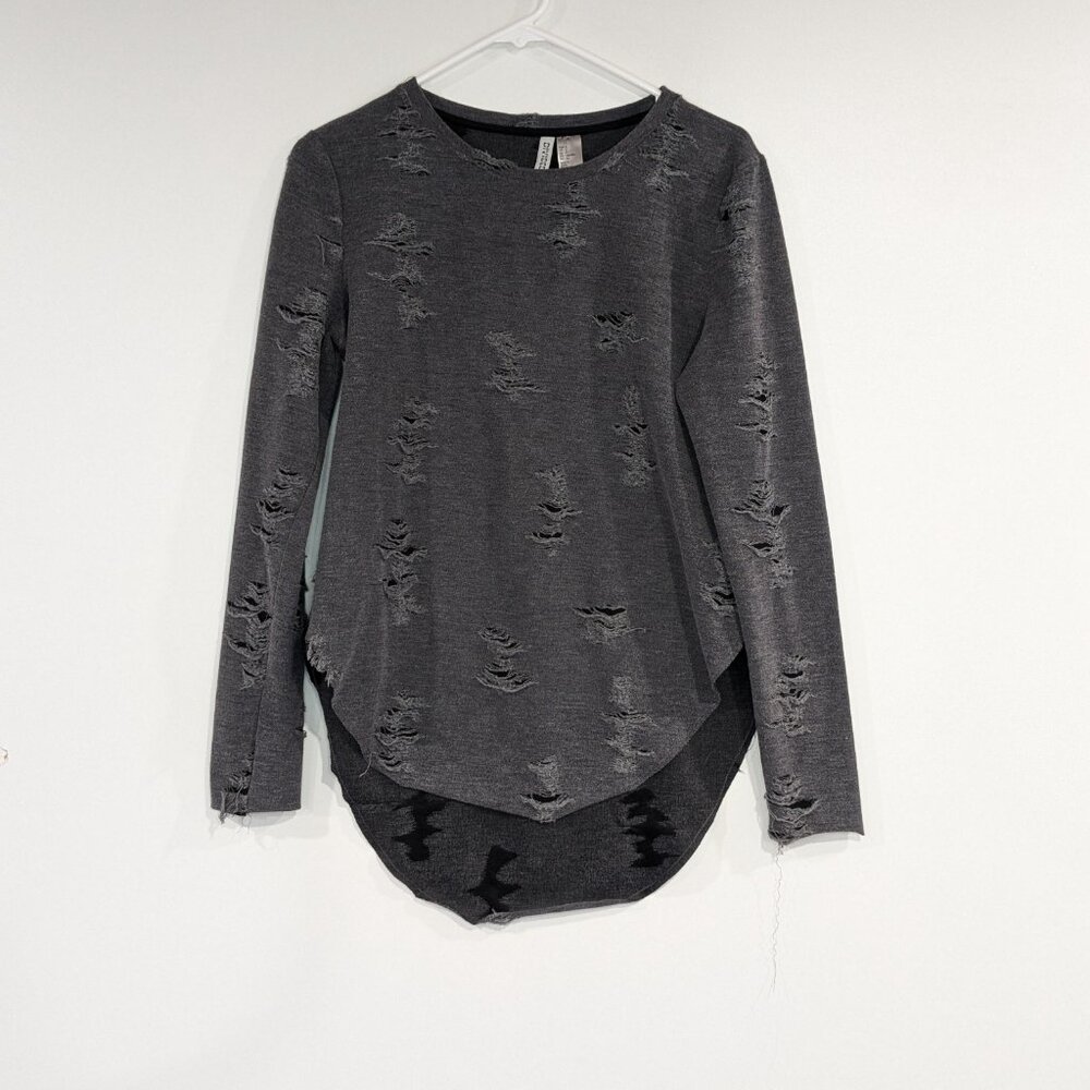*3/$10* H&M Distressed Round Hem Top Charcoal Grey Size Small